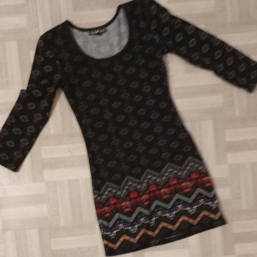 Derek Heart Black and Red Sheath Dress with 3/4 Sleeves